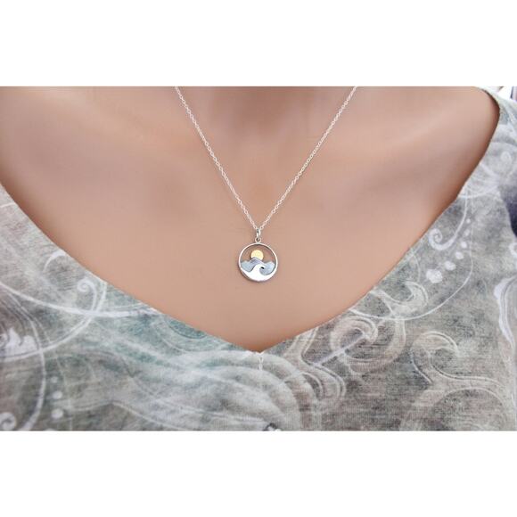 Silver Mountain and Ocean Charm with Bronze Sun Necklace - Picture 4 of 4